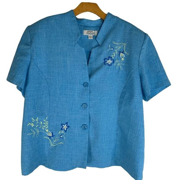 Adrian Delafield Women's size XL petite Vintage Blue embroidered 2 pc pant suit - Picture 2 of 10